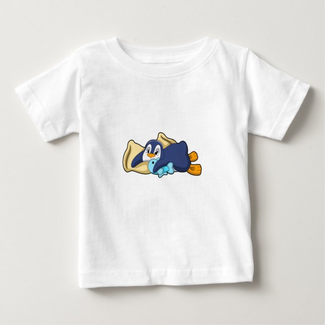 Penguin at Sleeping with Pillow Baby T-Shirt (Front)