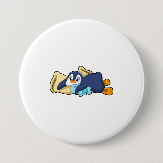 Penguin at Sleeping with Pillow Button (Front)