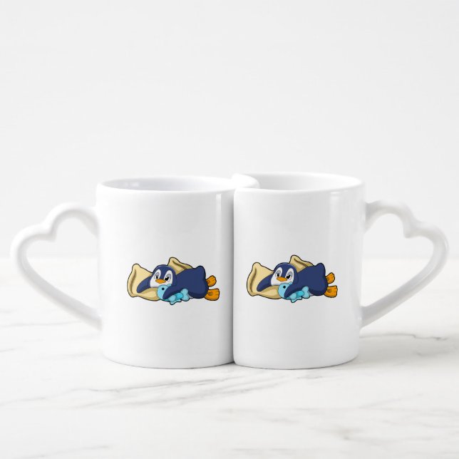Penguin at Sleeping with Pillow Coffee Mug Set (Front Nesting)