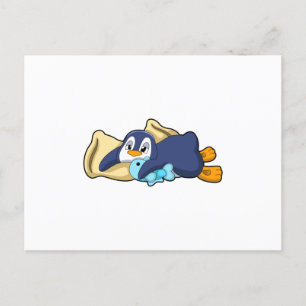 Penguin at Sleeping with Pillow Postcard