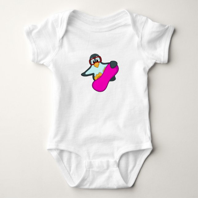 Penguin at Snowboard Sports & Ski goggles Baby Bodysuit (Front)