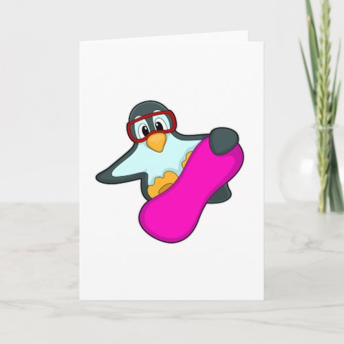 Penguin at Snowboard Sports  Ski goggles Card