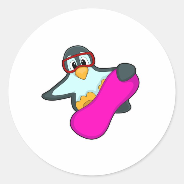 Penguin at Snowboard Sports & Ski goggles Classic Round Sticker (Front)
