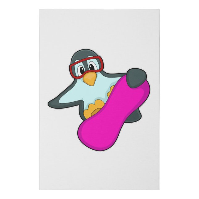 Penguin at Snowboard Sports & Ski goggles Faux Canvas Print (Front)