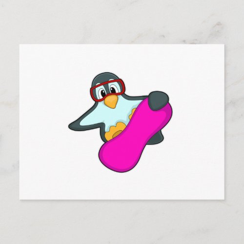 Penguin at Snowboard Sports  Ski goggles Postcard