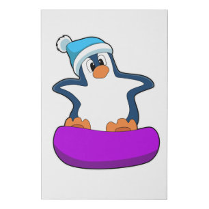 Penguin at Snowboarding with Snowboard Faux Canvas Print