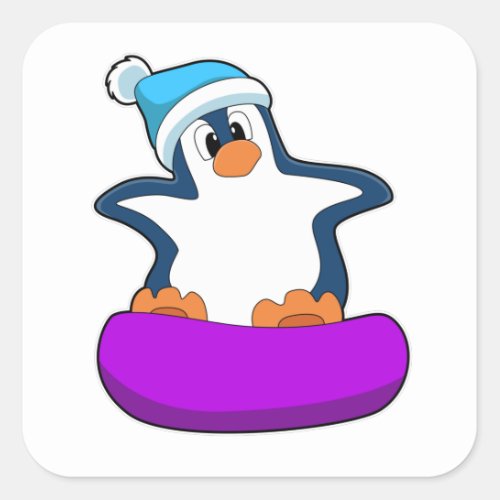 Penguin at Snowboarding with Snowboard Square Sticker