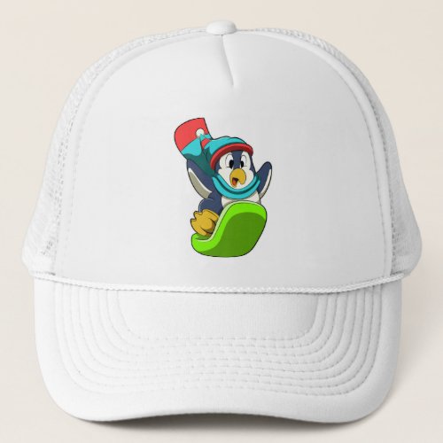 Penguin at Snowboarding with Snowboard Trucker Hat