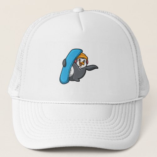 Penguin at Snowboarding with Snowboard Trucker Hat