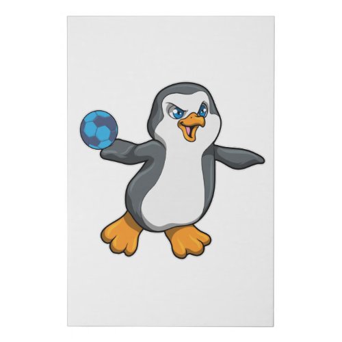 Penguin at Sports with Handball Faux Canvas Print