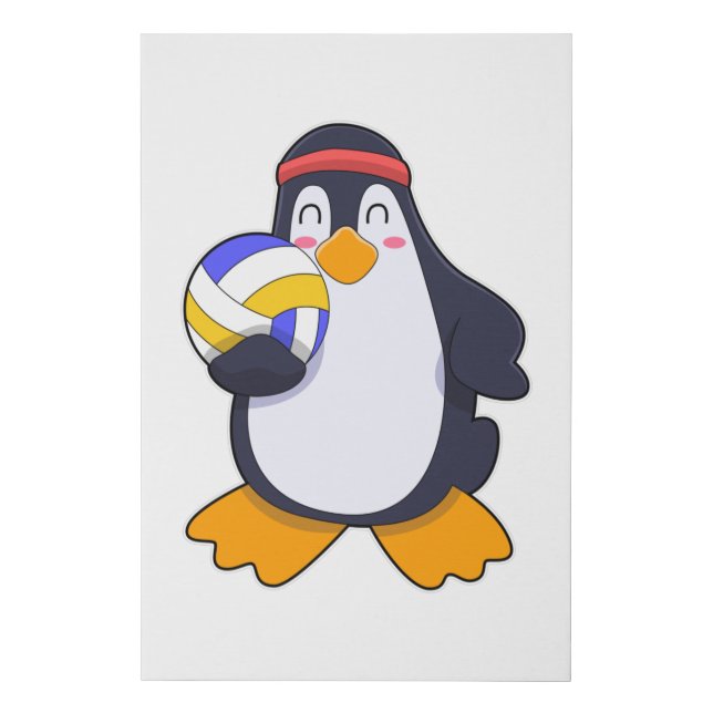 Penguin at Volleyball Sports Faux Canvas Print (Front)