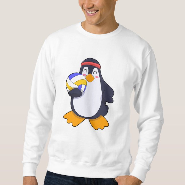 Penguin at Volleyball Sports Sweatshirt (Front)