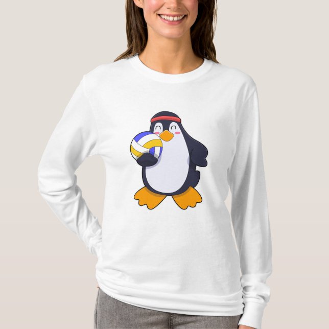 Penguin at Volleyball Sports T-Shirt (Front)