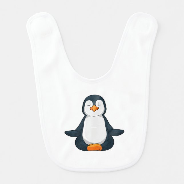 Penguin at Yoga Fitness in Sitting Baby Bib (Front)