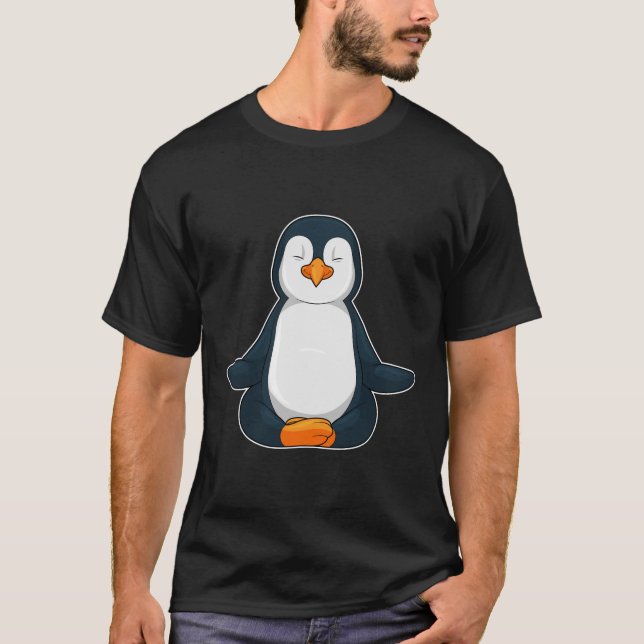 Penguin at Yoga Fitness in Sitting T-Shirt (Front)