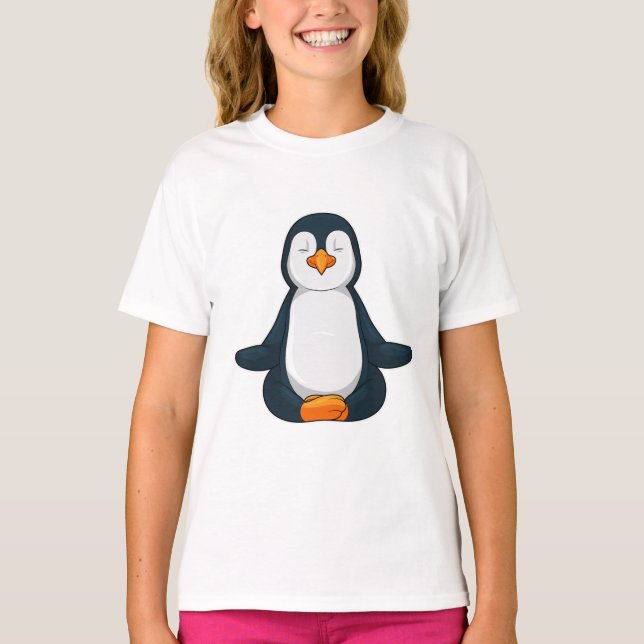 Penguin at Yoga Fitness in Sitting T-Shirt (Front)