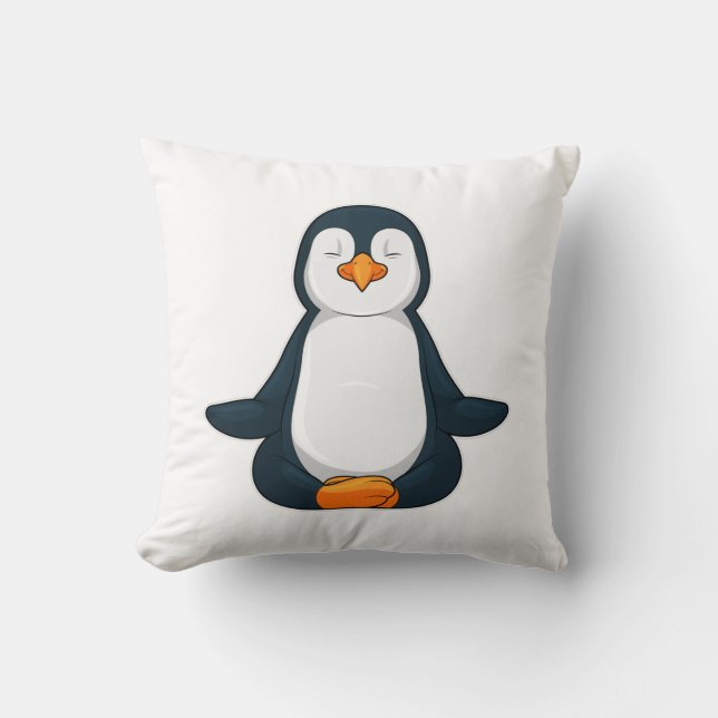Penguin at Yoga Fitness in Sitting Throw Pillow (Front)