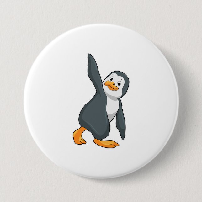Penguin at Yoga Stretching exercise Button (Front)