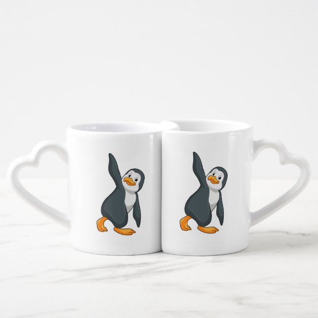 Penguin at Yoga Stretching exercise Coffee Mug Set (Front Nesting)