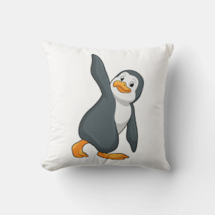 Penguin at Yoga Stretching exercise Throw Pillow