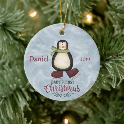 Penguin _ Babies First Christmas Ceramic Ornament