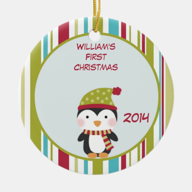 Penguin Baby 1st Christmas Customizable Ornament (Front)