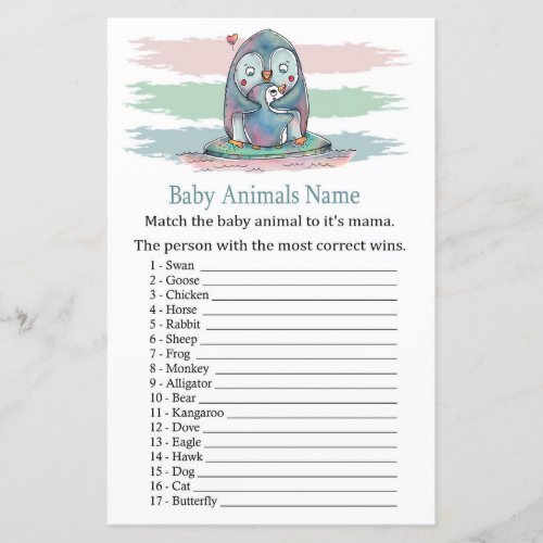 Penguin Baby Animals Name Game