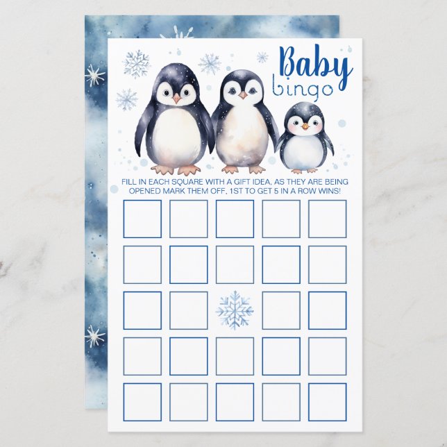 Penguin Baby Bingo Game – Winter Theme (Front/Back)