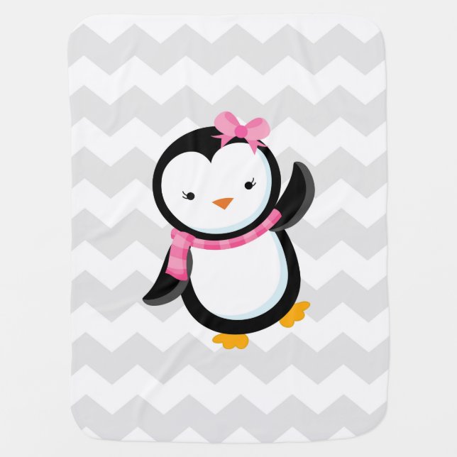 Penguin Baby Blanket with Chevron (Front)