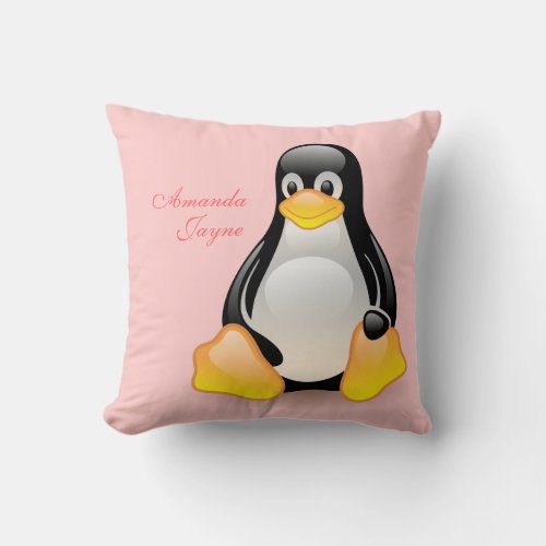 Penguin baby cartoon custom girl name pink cushion