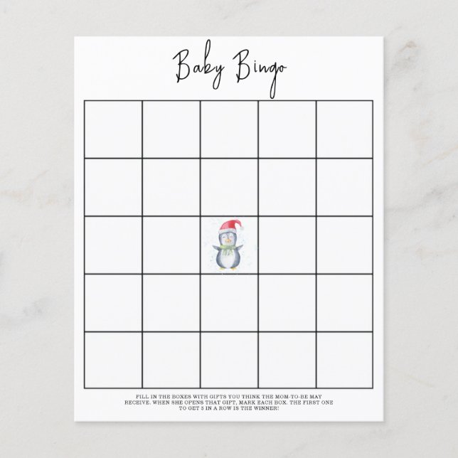 Penguin - Baby shower bingo game (Front)