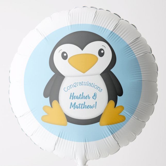 Penguin Baby Shower Blue Balloon (Front)
