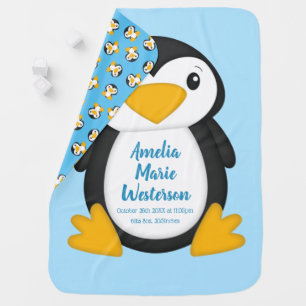 Penguin Baby Shower Blue Blanket