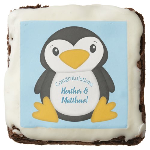 Penguin Baby Shower Blue Brownie