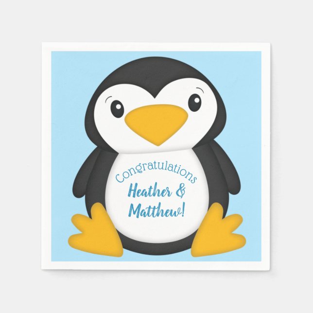 Penguin Baby Shower Blue Napkins (Front)