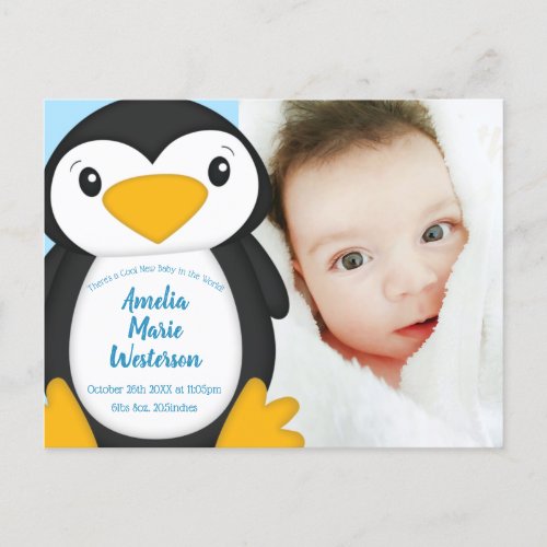 Penguin Baby Shower Blue Postcard