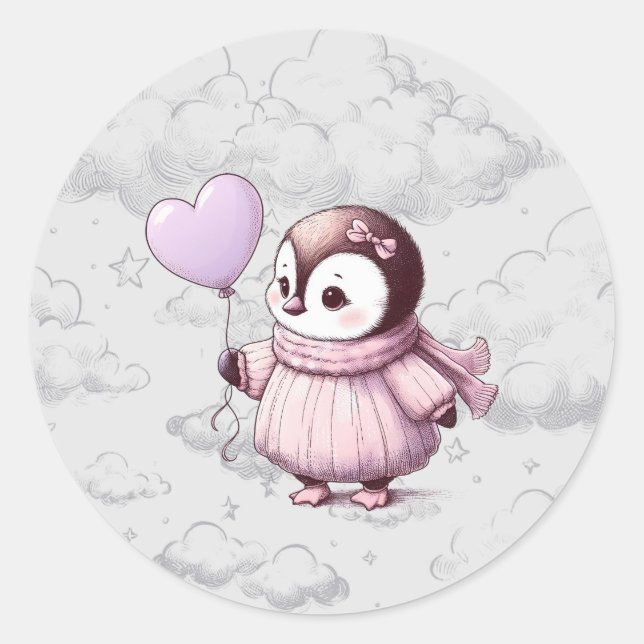 Penguin Baby Shower Classic Round Sticker (Front)