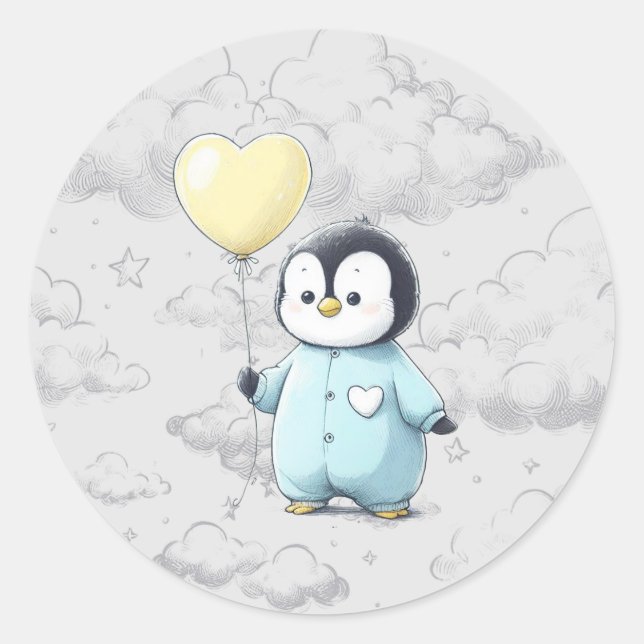 Penguin Baby Shower Classic Round Sticker (Front)