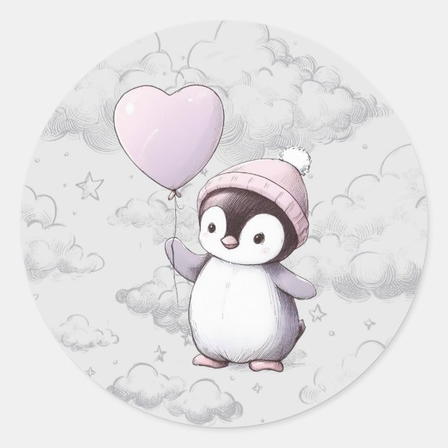 Penguin Baby Shower Classic Round Sticker (Front)
