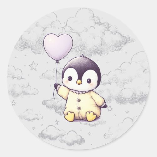 Penguin Baby Shower Classic Round Sticker