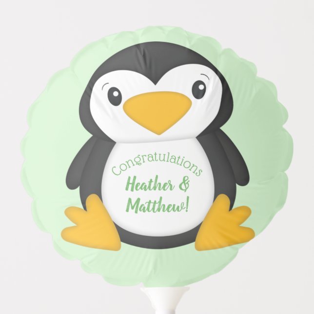Penguin Baby Shower Green Balloon (Front)
