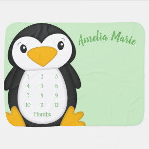 Penguin Baby Shower Green Blanket