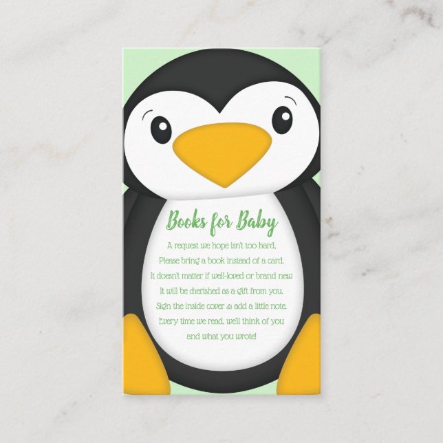 Penguin Baby Shower Green Enclosure Card (Front)