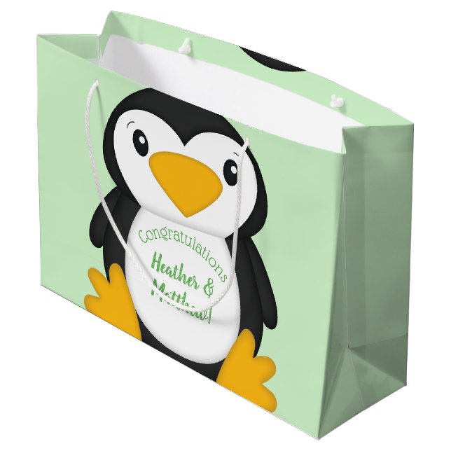Penguin Baby Shower Green Large Gift Bag (Back Angled)