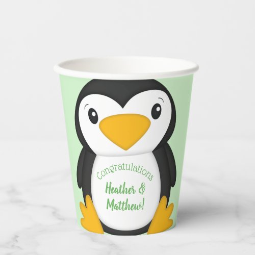 Penguin Baby Shower Green Paper Cups