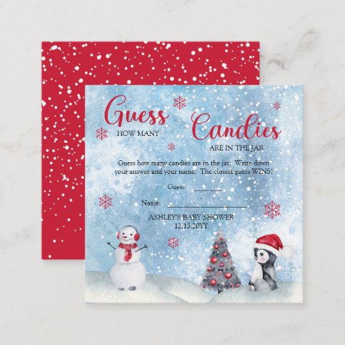 Penguin Baby Shower Guess Candies in Jar Game  Enc Enclosure Card