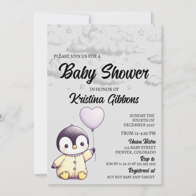 Penguin Baby Shower Invitation (Front)