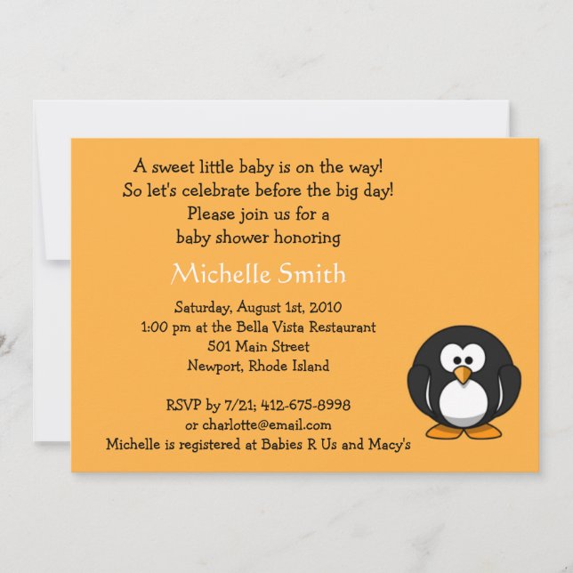 penguin; baby shower invitation (Front)