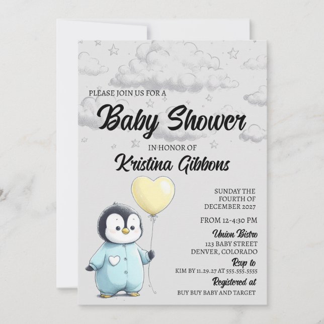 Penguin Baby Shower Invitation (Front)