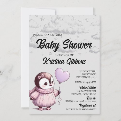 Penguin Baby Shower Invitation